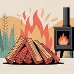 albizia bois de chauffage devant poêle moderne atmosphère chaleureuse