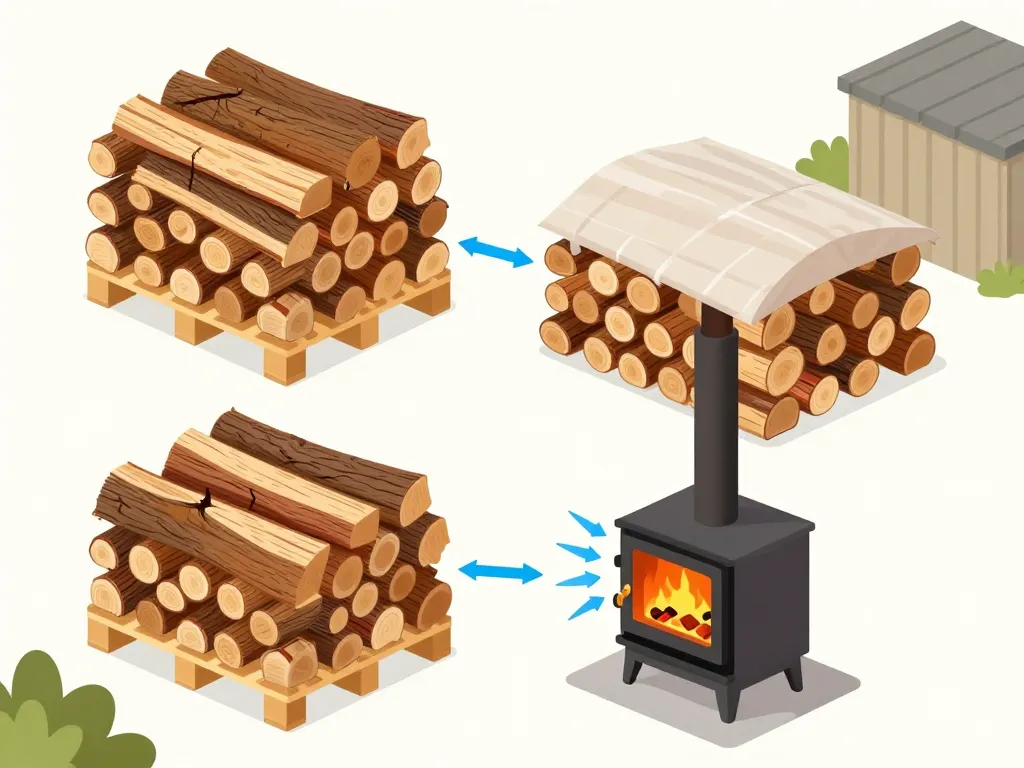 schéma séchage stockage albizia bois de chauffage poêle