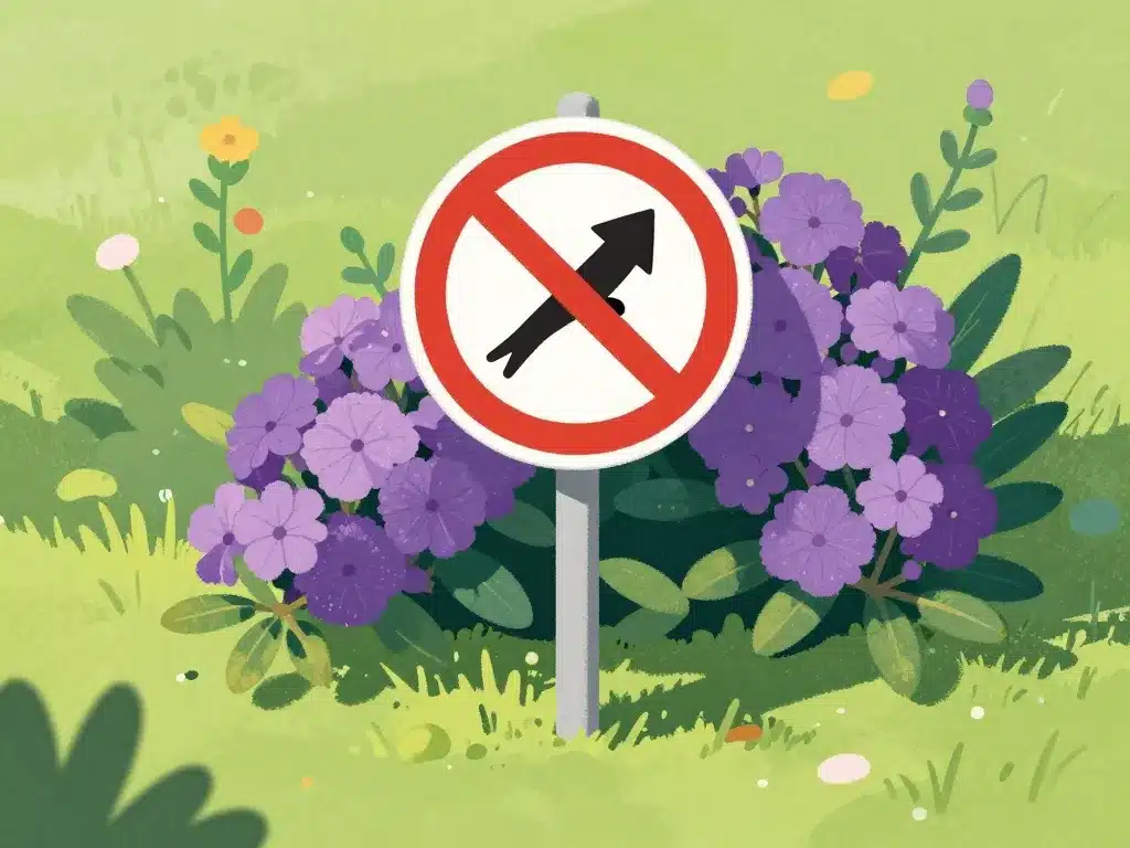 signalisation sur arbre à papillon interdit dans un jardin français