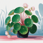 bégonia nénuphar avec feuilles rondes et fleurs aquarelle