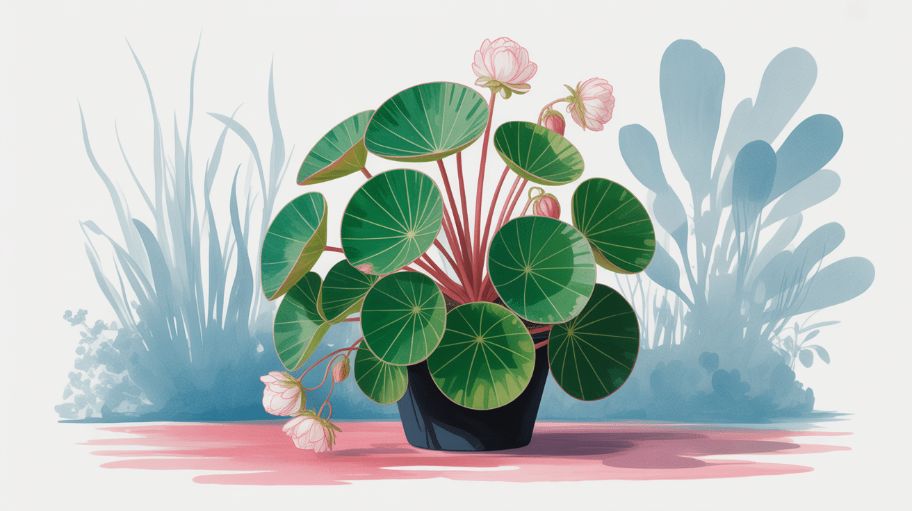 bégonia nénuphar avec feuilles rondes et fleurs aquarelle