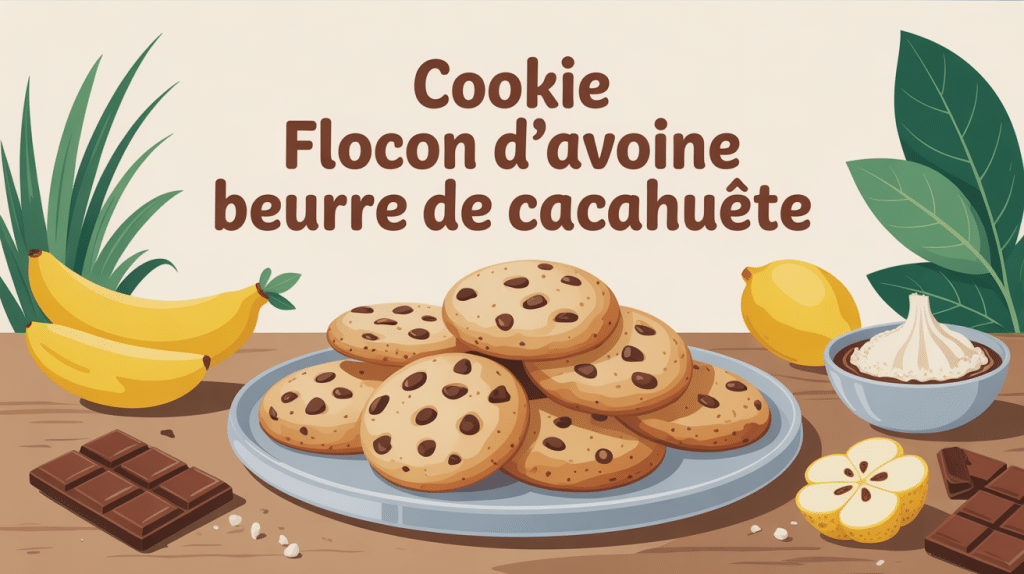 cookie flocon d'avoine beurre de cacahuete sur table avec ingrédients