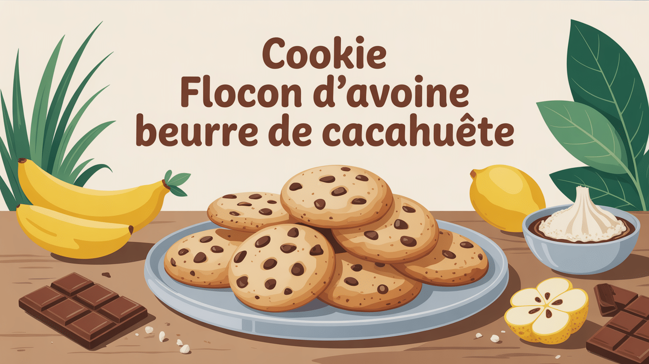cookie flocon d'avoine beurre de cacahuete sur table avec ingrédients