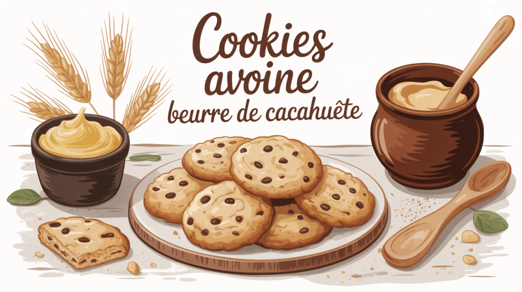 cookies avoine beurre de cacahuète sur table rustique