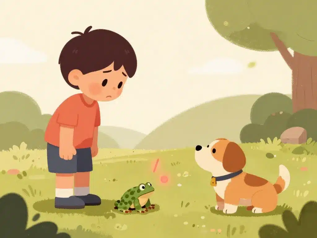 risques santé enfant chien près d’un crapaud et de ses crottes