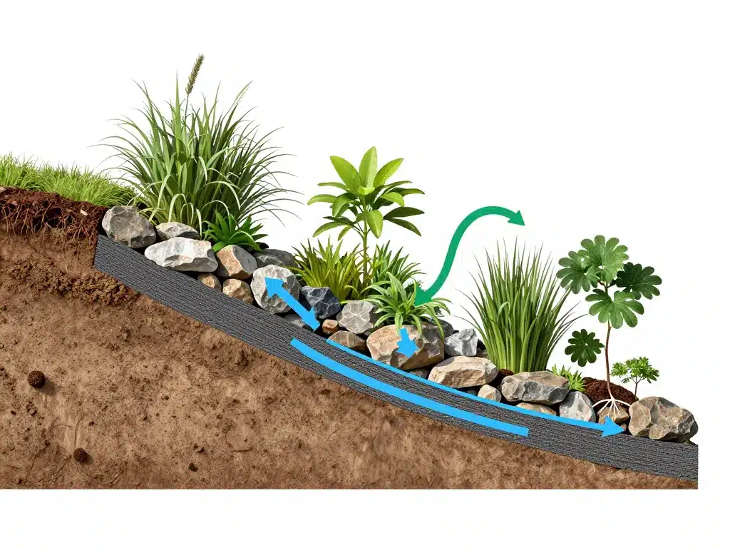 enrochement végétalisé schéma efficace drainage plantes