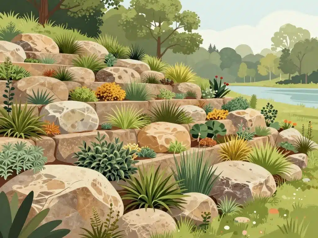 enrochement végétalisé illustration boulders végétation talus écologique