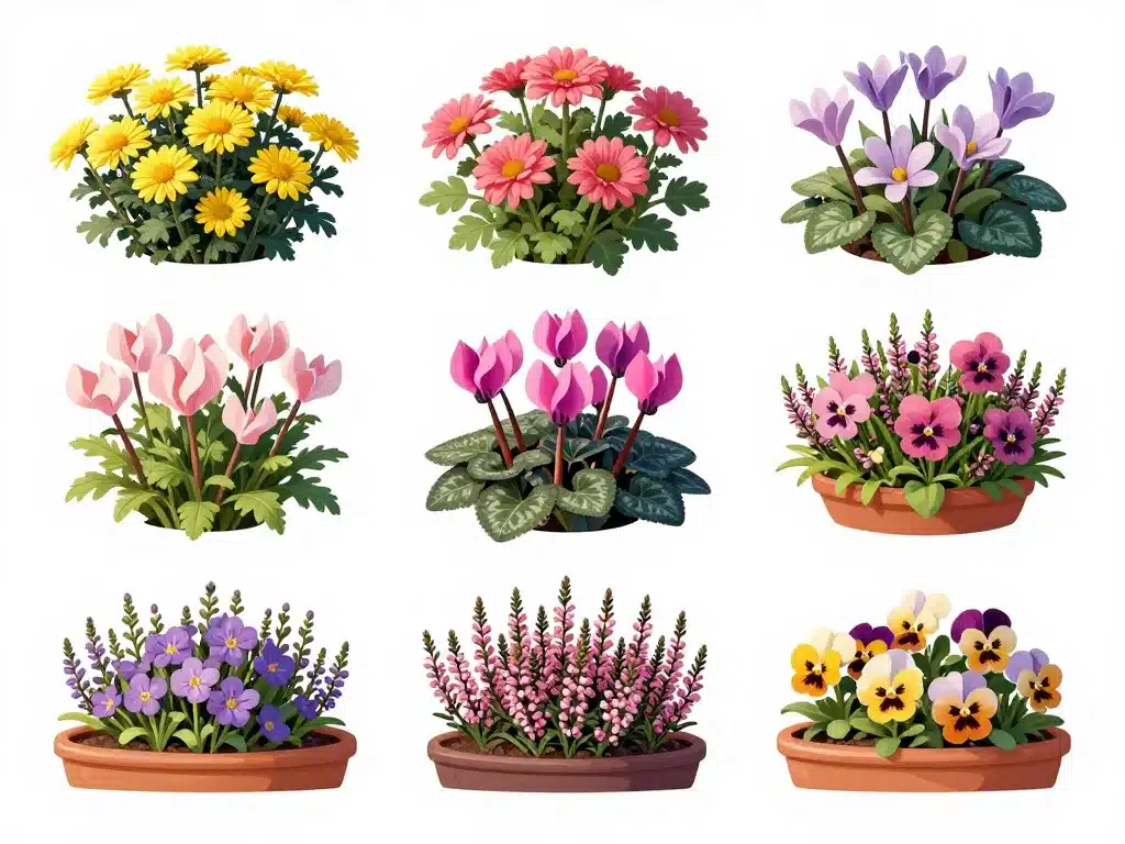 composition plantes fleurs en novembre massifs et pots