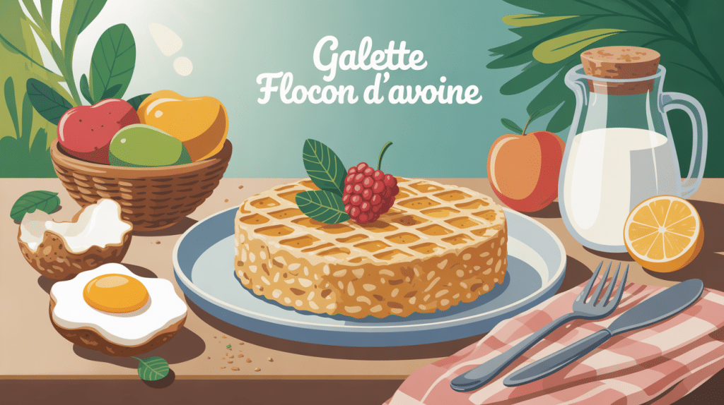 galette flocon davoine dorée sur assiette avec œuf avoine lait fruits