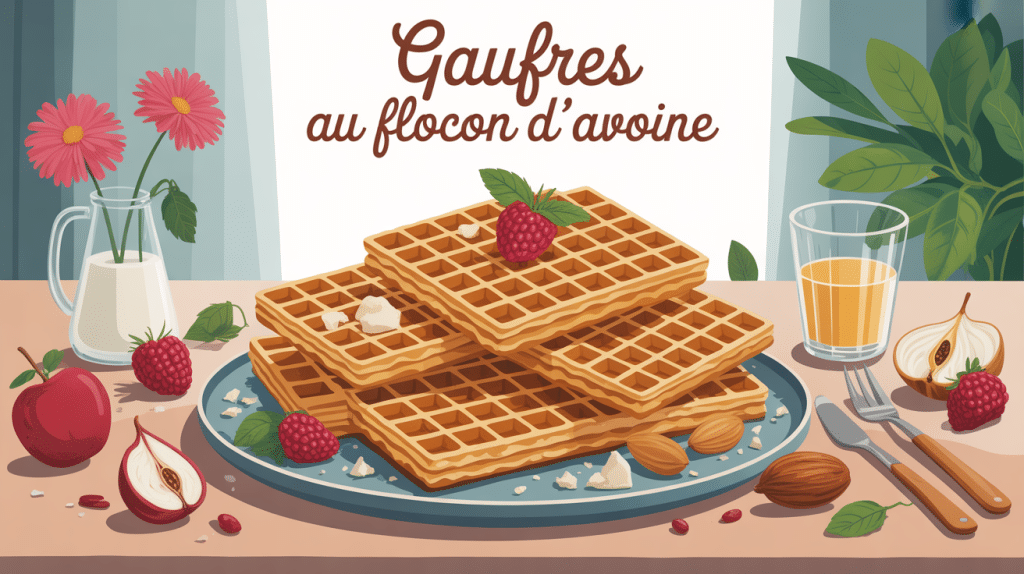 gaufres flocon d'avoine assiette avec fruits et noix