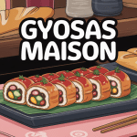 Assiette de gyosas maison dorés sur nappe japonaise