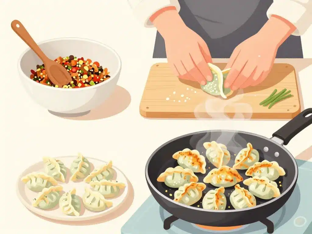 Préparation et cuisson gyosas maison étape par étape