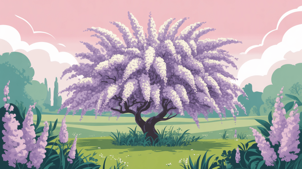 lilas du japon majestueux en floraison abondante dans jardin verdoyant