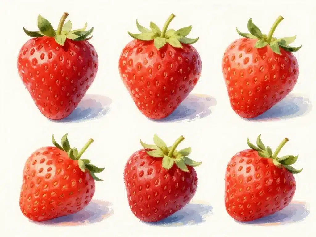 différentes variétés poids d'une fraise comparatif visuel