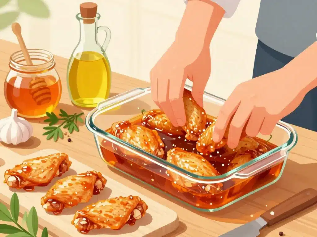 préparation ailes de poulet marinade barbecue dans plat