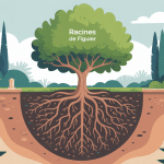 racine figuier sous un arbre mature près mur et canalisation