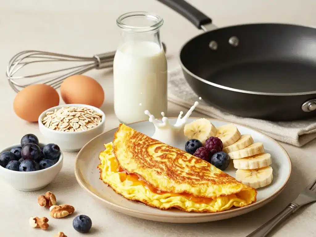 recette omelette sucrée healthy ingrédients essentiels sur table