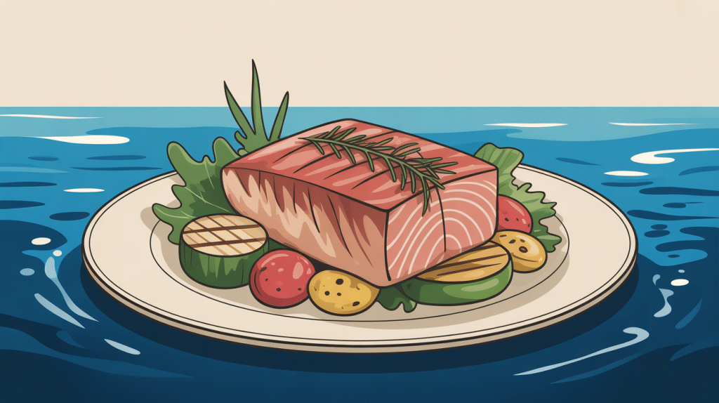 recette de steak de thon présentation assiette élégante