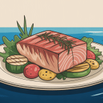 recette de steak de thon présentation assiette élégante