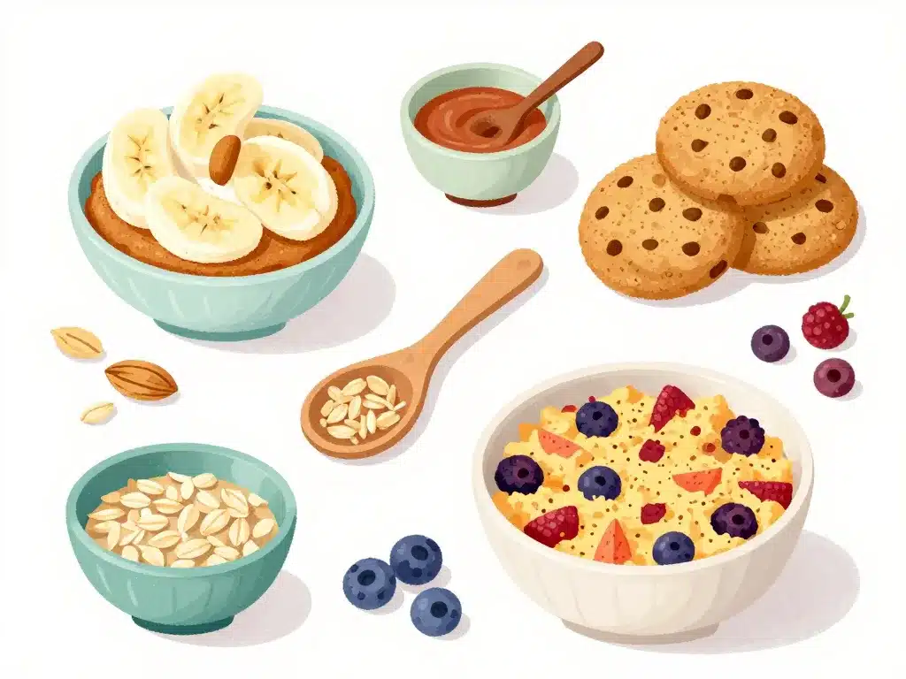 recette sucrée healthy bowl cake, cookies, crumble entourés d'ingrédients sains