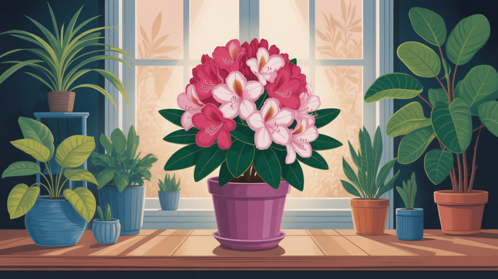 rhodo simsii en pot dans un intérieur lumineux