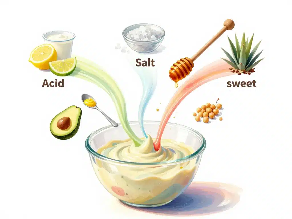 schéma concept sauce sans huile pour salade ingrédients clés