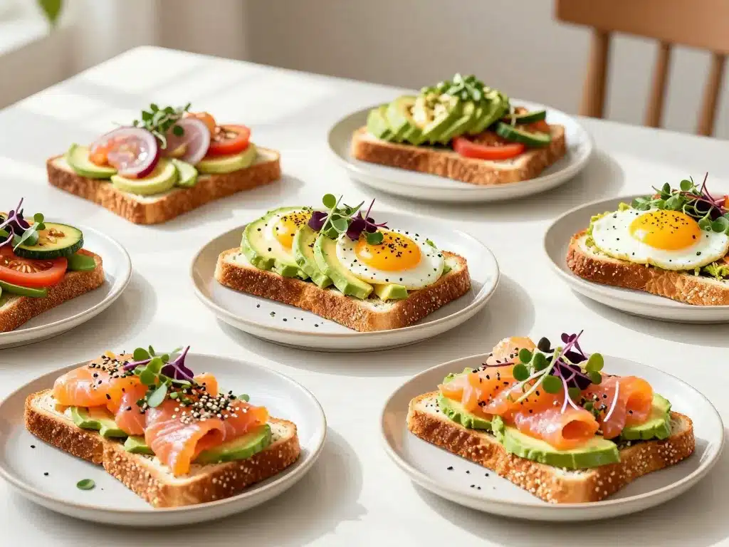 Différentes versions toast saumon avocat oeuf brunch