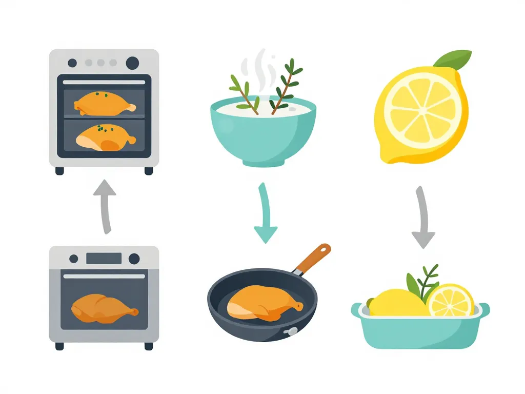 trois modes de cuisson poulet au thym et au citron, four, poêle, cocotte