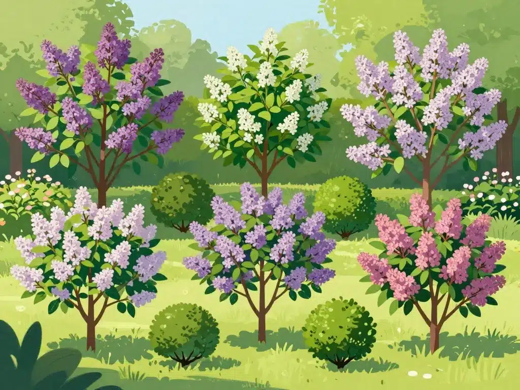 différentes variétés de lilas du japon dans jardin lumineux