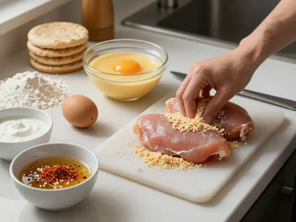 préparer zinger burger, poulet pané, marinade aux épices