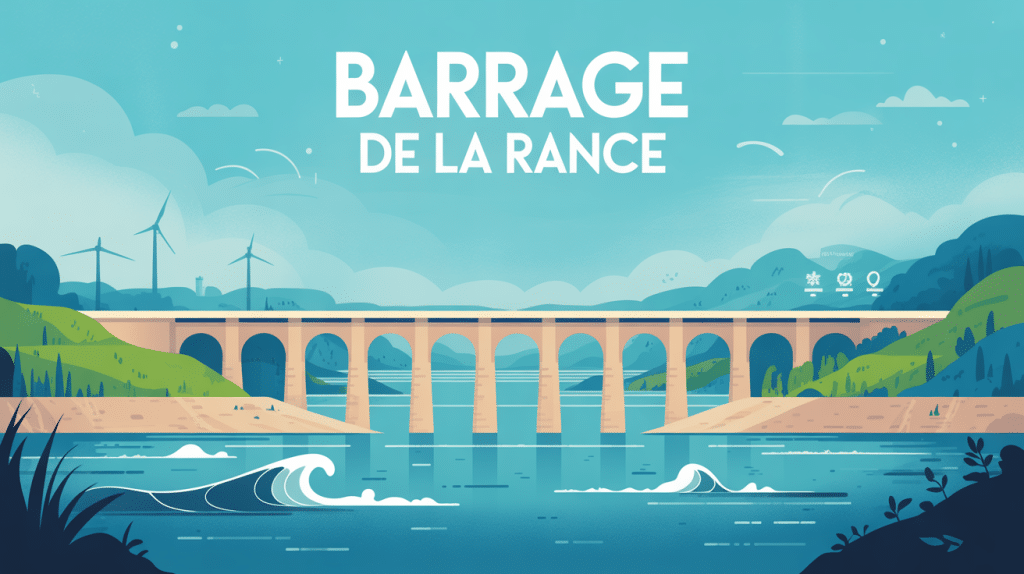 Illustration stylisée barrage de Rance titre central