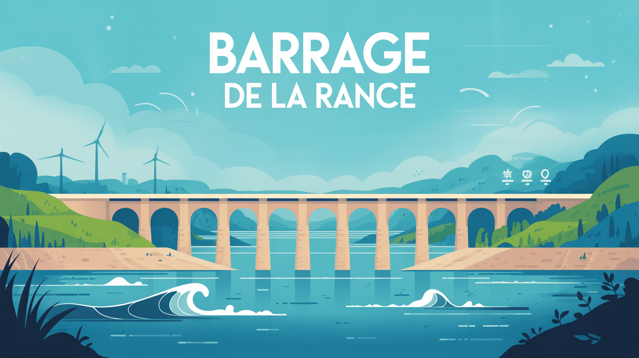 Illustration stylisée barrage de Rance titre central
