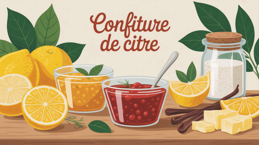 Confiture de citre Le Parfait en bocaux, ambiance cuisine, citre, vanille et cannelle