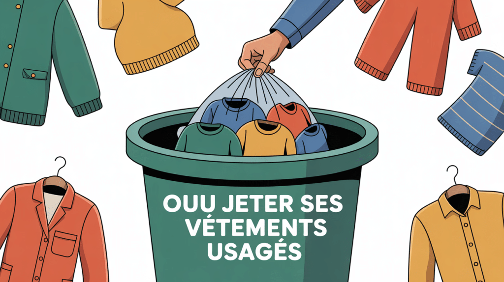 Dans quelle poubelle jeter les vêtements usagés, dépôt sac borne collecte