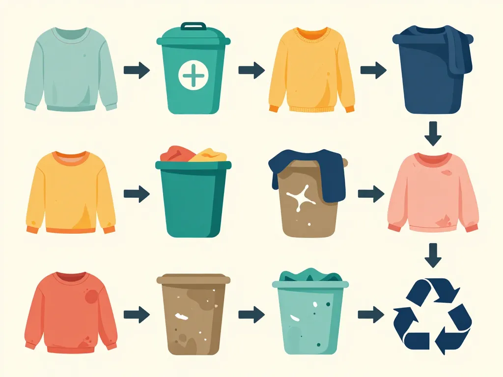 Dans quelle poubelle jeter les vêtements usagés, schéma tri selon état