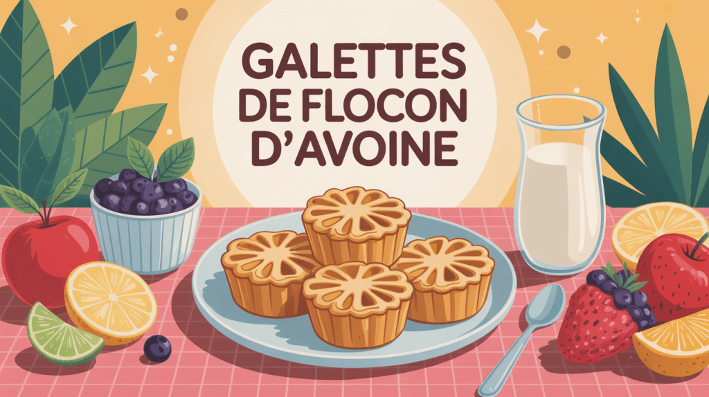Galettes de flocon d'avoine sur table petit-déjeuner avec fruits et yaourt