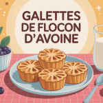 Galettes de flocon d'avoine sur table petit-déjeuner avec fruits et yaourt