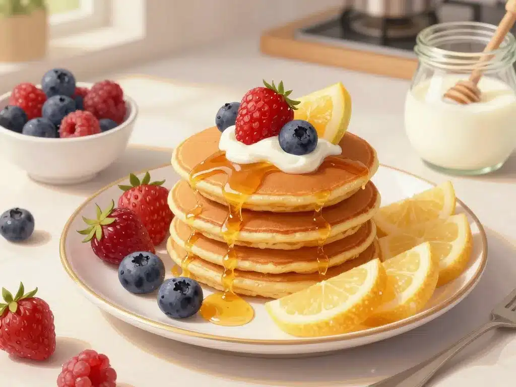 Galettes de flocon d'avoine sucrées avec fruits frais et yaourt