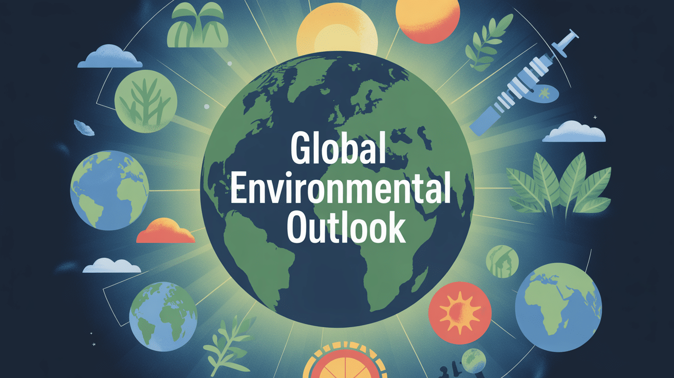 Illustration conceptuelle Global Environmental Outlook Terre icônes climat biodiversité