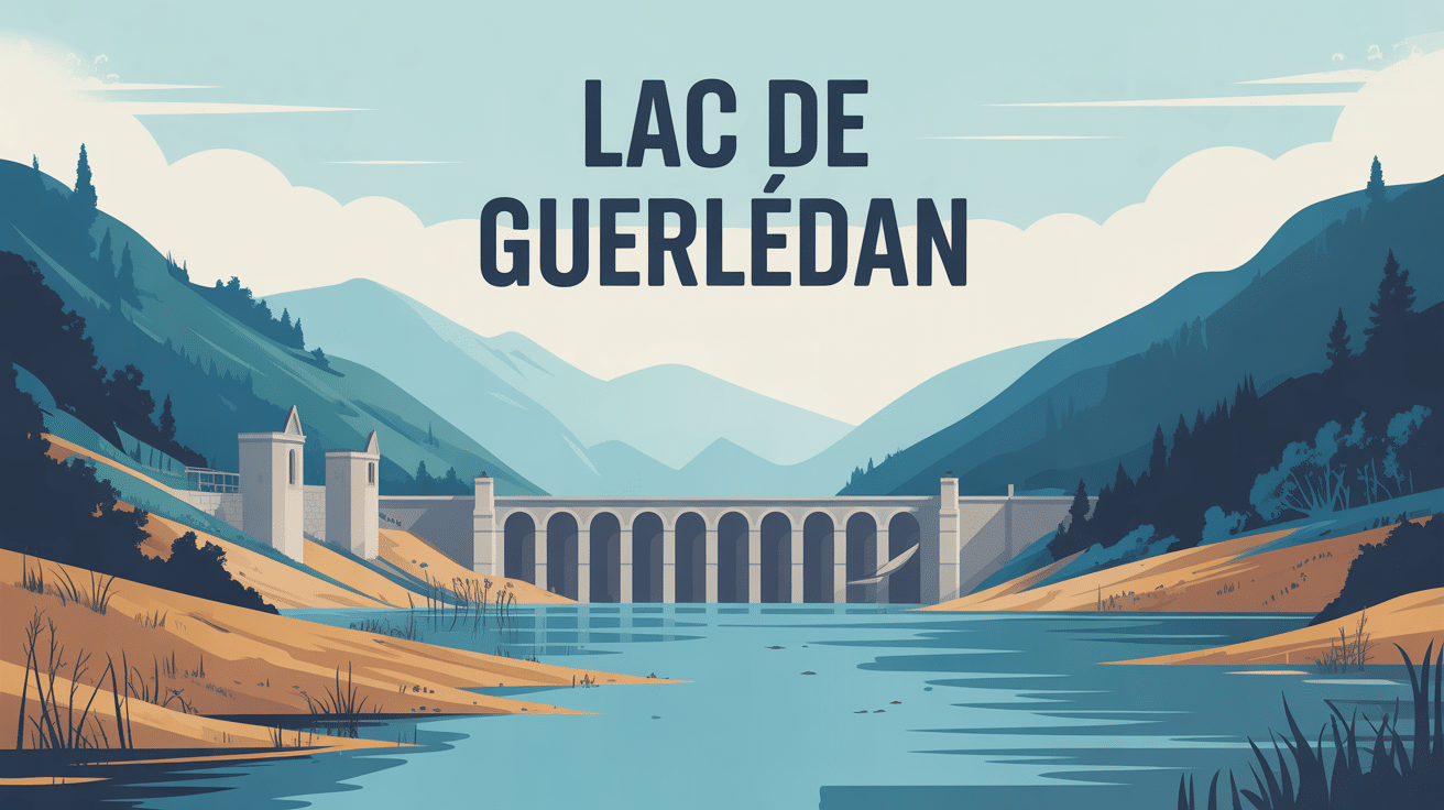 Lac de Guerlédan vide paysage vectoriel barrages vestiges