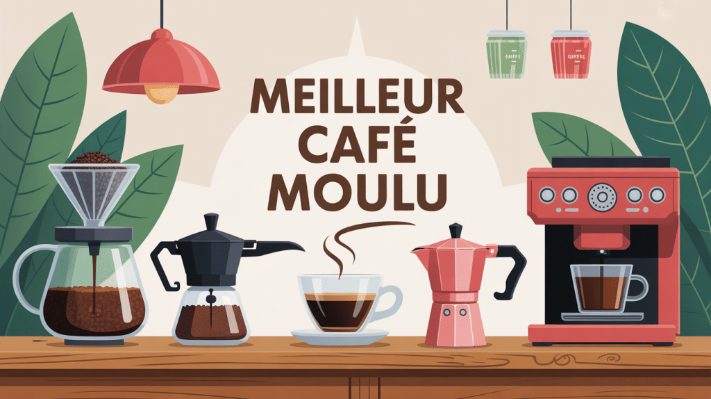 Illustration meilleur cafe moulu sur table avec cafetières