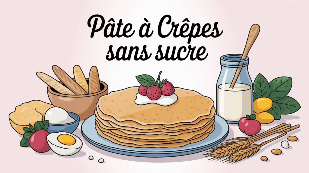 Pates a crepes sans sucre en pile, ingrédients naturels et fruits frais