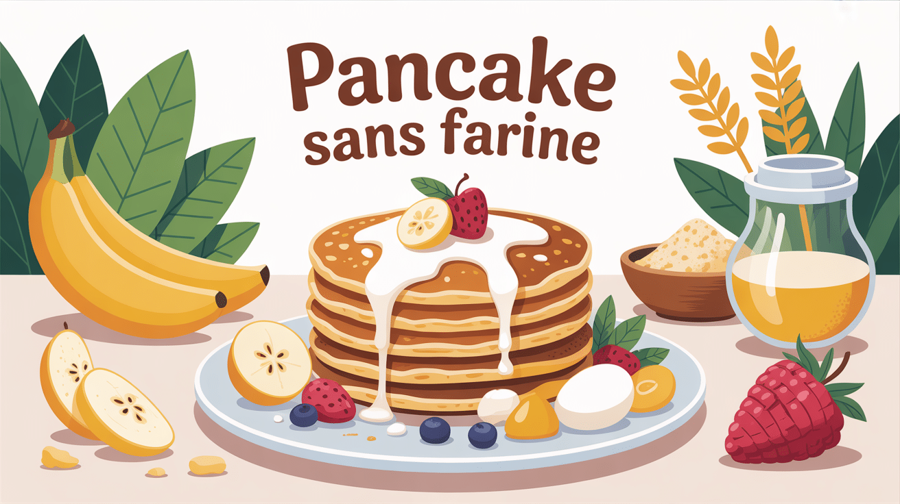 recette pancake sans farine pile illustrée avec ingrédients