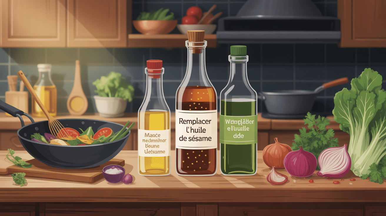 Illustration moderne pour remplacer huile de sésame cuisine asiatique