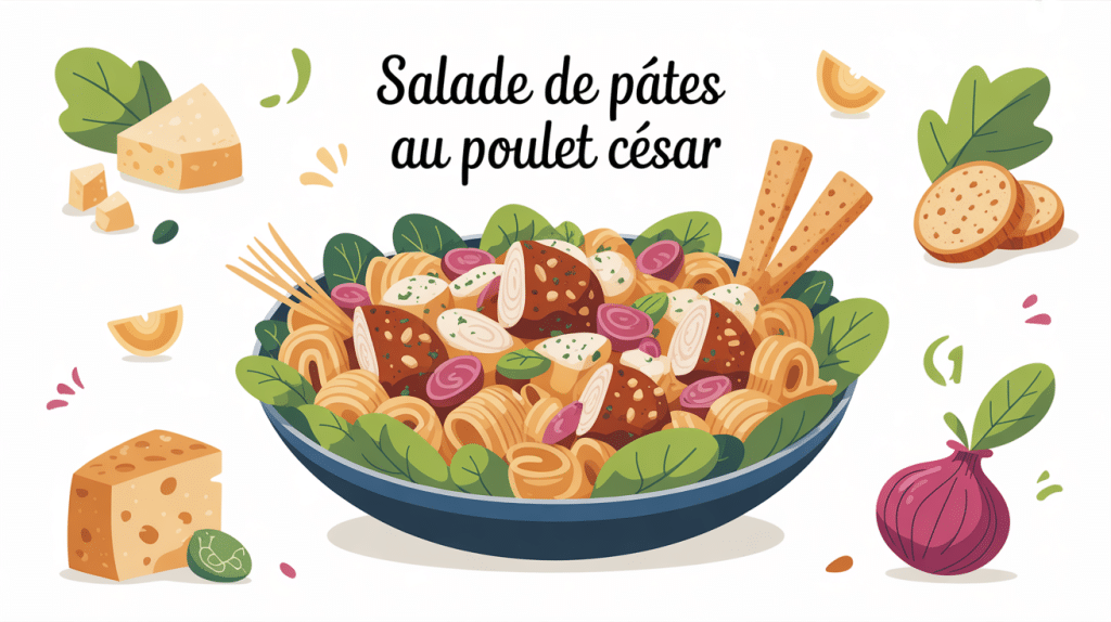 illustration salade de pâtes au poulet césar