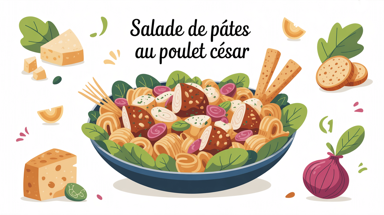 illustration salade de pâtes au poulet césar