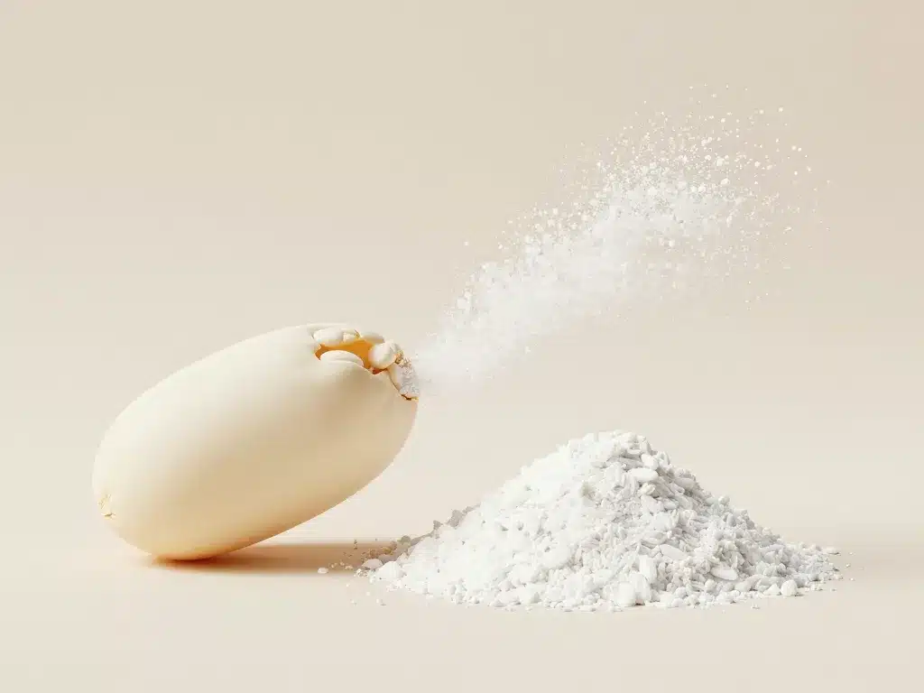 concept transformation grain riz en fleur de riz poudre fine