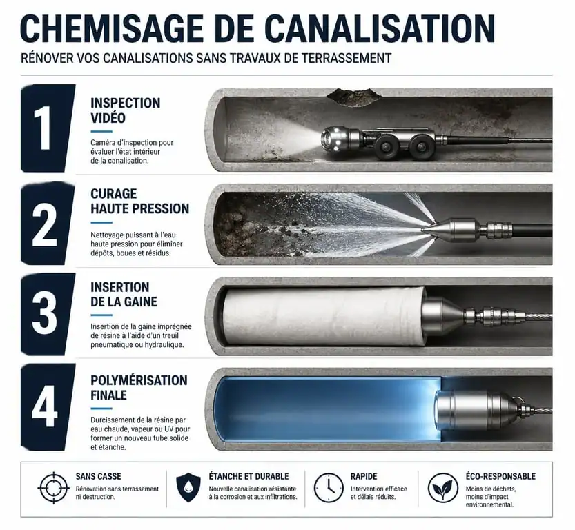 Étapes du processus de chemisage de canalisations pour la rénovation sans casse