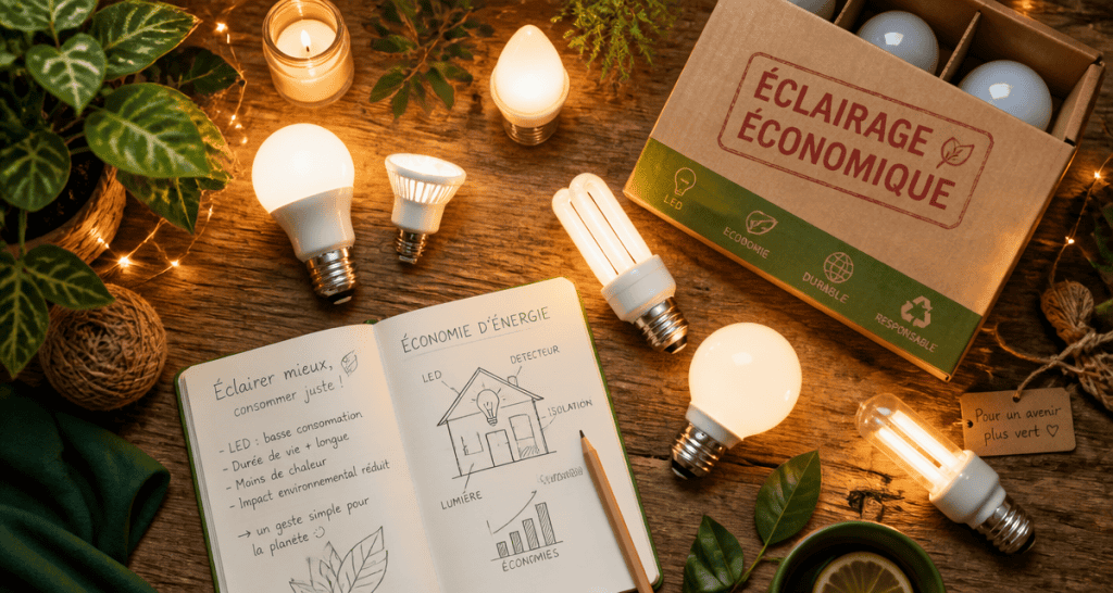 Ampoule economique LED et fluocompacte sur bois