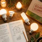 Ampoule economique LED et fluocompacte sur bois